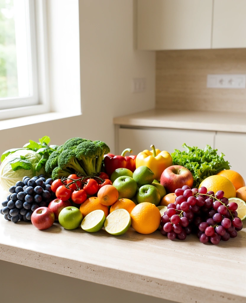 Variedad de vegetales y frutas frescas